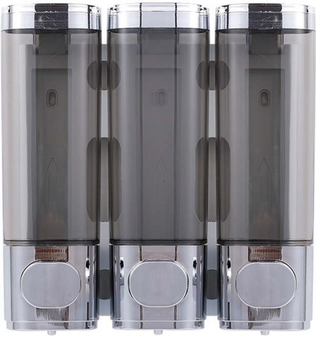 러빙랩 욕실 샴푸 린스 바디워시 디스펜서 벽걸이형 접착식 물비누통, 크롬, 3구