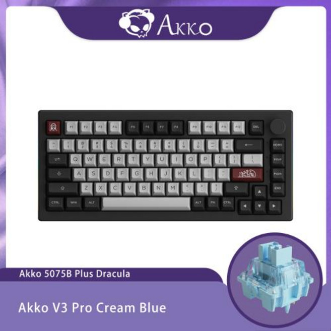 Akko 5075B Plus 기계식 키보드 75 레이아웃 핫 스왑 유형-C 유선2.4g 및 BT 5.0 무선 RGB 게임용 키보드 가스켓 구조, 12)Dracula