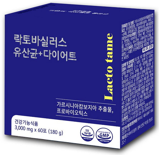 락토테미 락토바실러스 유산균 다이어트 60포 프로바이오틱스 체지방 감소 유해균 억제 장건강 배변활동 원할 GMP 인증, 3g, 60개