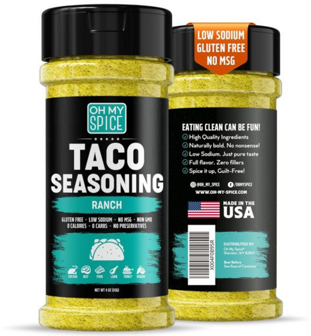 치즈 파우더 가루 Oh My Spice 타코 시즈닝 믹스 체다 글루텐 프리 및 저나트륨 순한 맛 멕시코 블렌드 매운 나쵸 파히타와 부리또용 향신료 4.2온스, 랜치, 4온스 (1팩)
