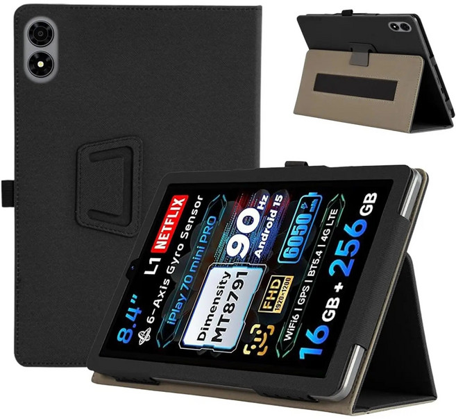 Handheld For Alldocube iPlay 80 Minipro Case 8.4" Tablet PC PU Leather Folio Stand Cover, Black, 1개