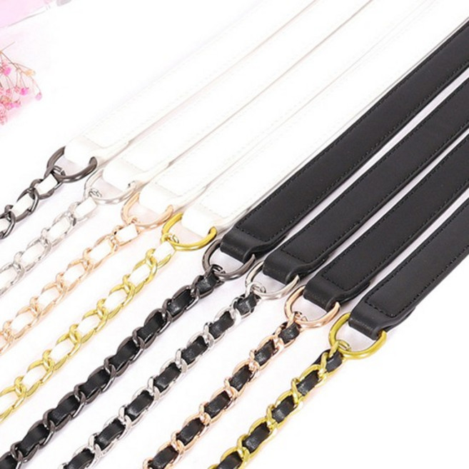 어깨 가죽 체인스트랩 가방스트랩 숄더 크로스 가방끈 리폼 100cm, 어깨가죽체인 스트랩(100cm), 골드블랙, 골드블랙