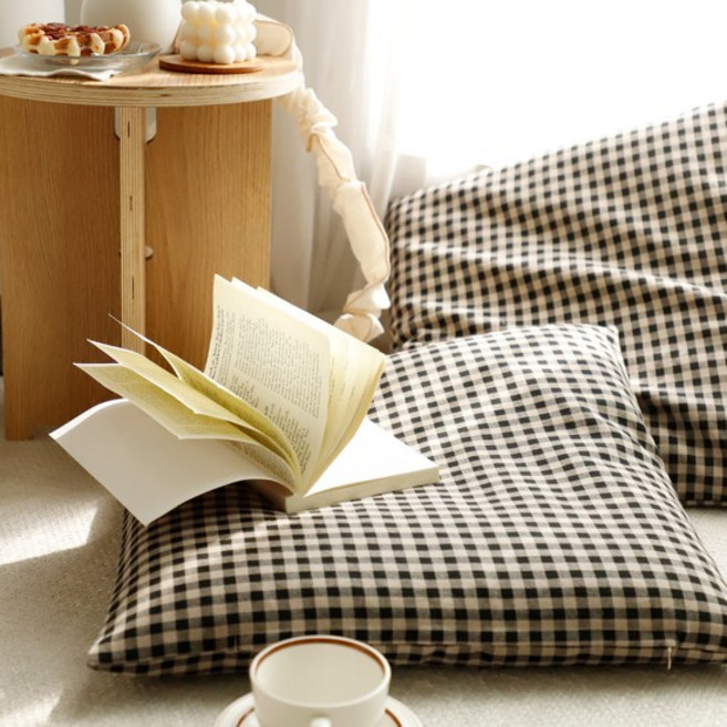 방석솜 포함 카밀라 체크 소파 의자 좌식 사각방석