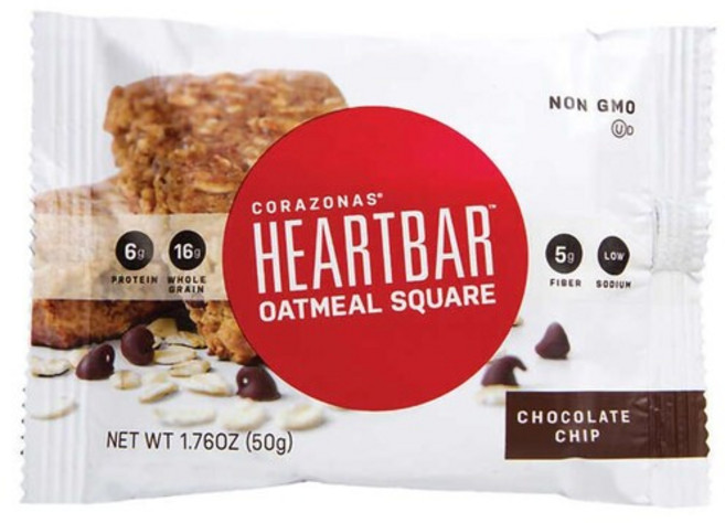 Corazonas 코라조나스 하트 바 오트밀 스퀘어 프로틴바 초콜릿 칩 50g x 72팩 단백질 Heart