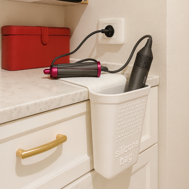 난네난네 벽걸이 겸용 실리콘 고데기 보관대, 1개, 화이트