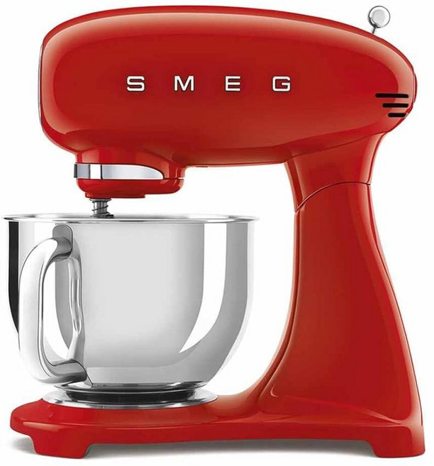 SMEG SMF03 스탠드 믹서 - 4.7L(5쿼트) 틸트 헤드 믹서 스테인리스 스틸 볼 10가지 속도 레트로 50년대 빈티지 스타일 레드 108536