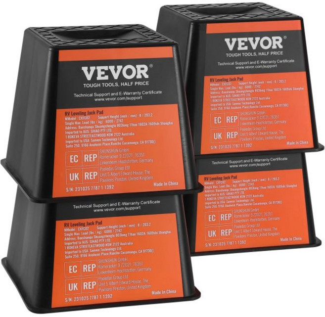 VEVOR 트레일러 잭 블록 6000파운드 용량 RV 레벨링 폴리프로필렌 캠퍼 안정화 여행 액세서리용 텐트 기둥 발 5th 휠용 4개 세트