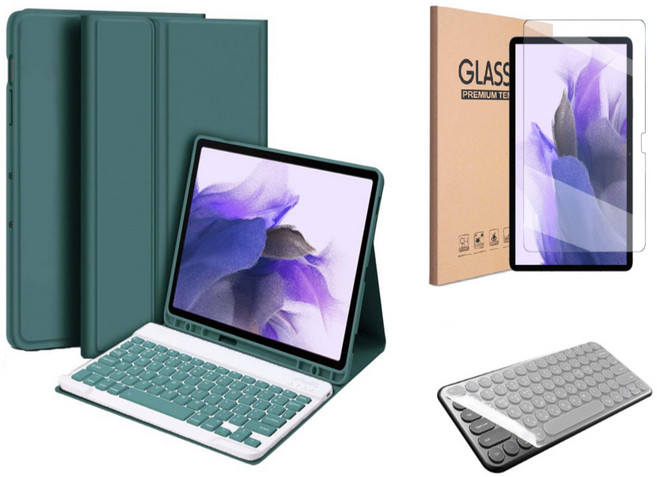 갤럭시탭 호환 블루투스 무선 키보드 케이스 북커버 S펜수납 삼성, 딥그린