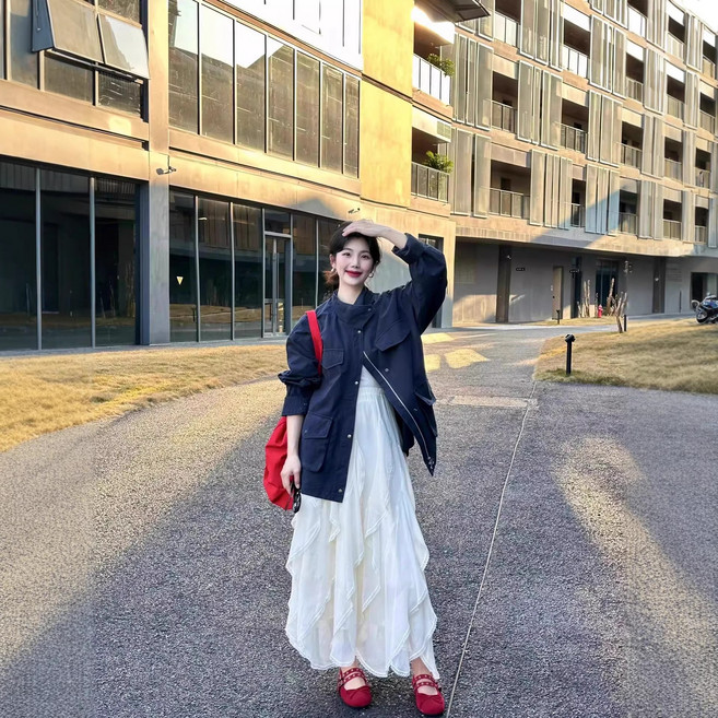 白色蛋糕裙 高腰顯瘦 多層蕾絲 蓬蓬長裙 韓系溫柔風 春夏女裝 優雅裙款 網紗裙 淑女風+白色長裙+L