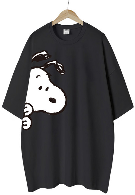 엠제이스타 스누피 라이센스 여성 빼꼼 반팔 루즈핏 롱 프린팅 캐릭터 티셔츠 오버핏 반팔티