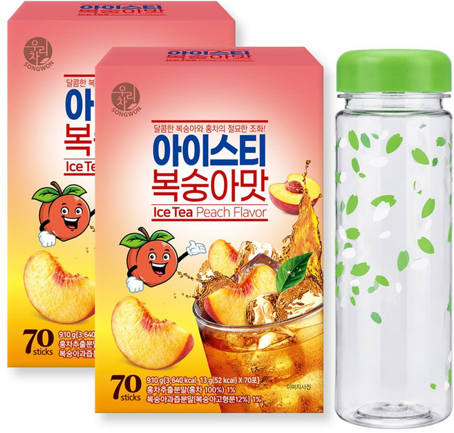 우리차 아이스티 복숭아맛 70T 2개입+보틀 500ml, 13g, 2개, 70개입