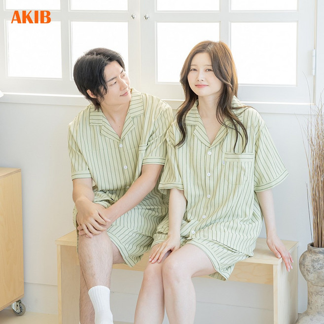 아킵 에어코튼 카라 반팔 잠옷 세트 냉감 빅사이즈 커플