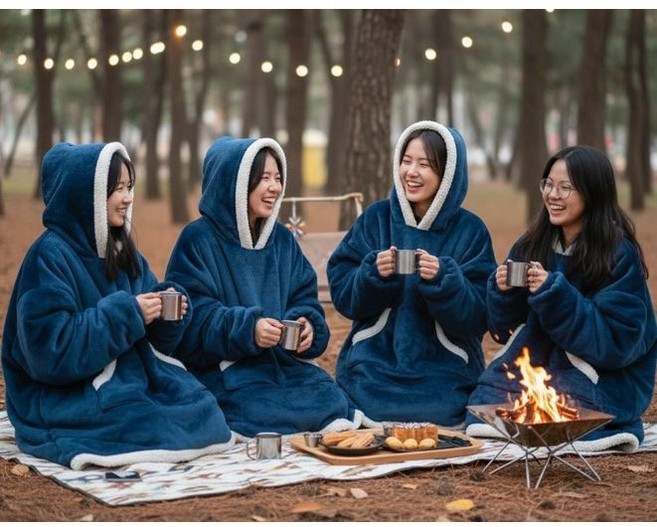 이불밖은위험해 빅후드 담요 부드럽고 우수한 소재 발목까지 덮어주는 입는 이불 차박담요 휴대용 블랭킷
