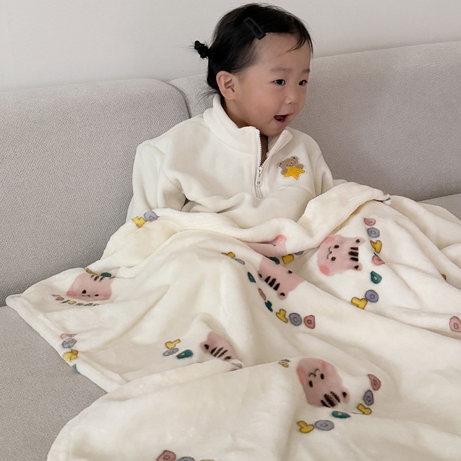 돗투돗 코지 밍크 극세사 아기 블랭킷 겨울 담요, 돗람이(아이보리)