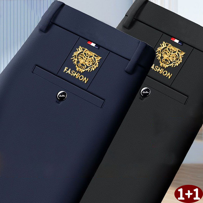 1+1빅사이즈 남성 스판 링클프리 오피스룩 고급스러운 데일리룩 루즈핏 프린팅 패션 아빠 팬츠