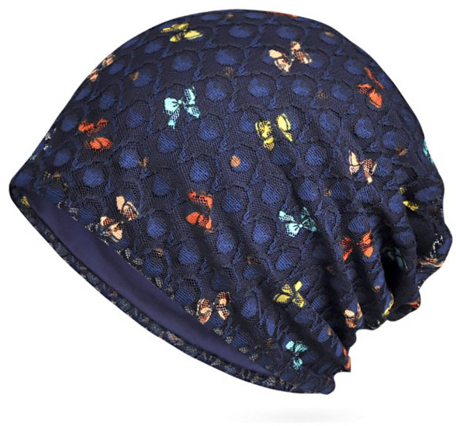 JUN팩토리 여성모자 여름 나비패턴두건 중년 비니 아줌마 위생 주방캡 사우나 헤어캡 할머니 항암모자, 네이비, 1개