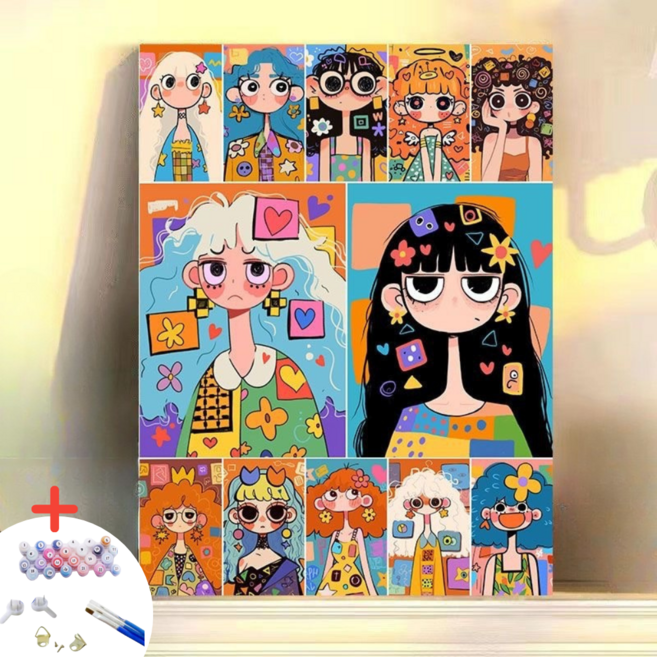 글로윅 DIY명화그리기 피포페인팅 그림그리기 유화 세트, 40*50cm, 07소녀, 1개