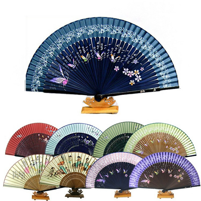 (주)파앤카코리아 선물용 고급 실크자개 부채, 1개, M21.자개나비타공부채-곤색청+매듭