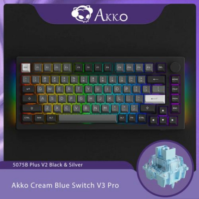 기계식 키보드 스마트폰 블루투스 Akko 블랙 앤 시안 75 핫 스왑 가능 멀티 모드 RGB 기계식 게이밍 키보드 무선 USB C타입 블루투스 50 24GHz 5075B 플러스, 2) V3 pro Cream Blue, 없음, 없음