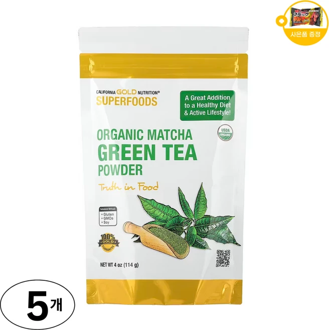 캘리포니아 골드 뉴트리션 슈퍼 푸드 유기농 말차 녹차 분말 사은품 추가증정, 5개, 1개입, 114g - 쿠팡