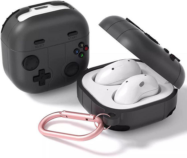 XDcase 갤럭시 버즈 FE / 버즈2 프로 레트로 게임 콘솔 스타일 실리콘 이어버드 케이스, 1개, 검정색