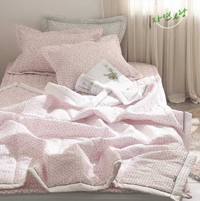 자연e랑 국내생산 여름이불 패드 베개커버 가볍고 시원한 꽃무늬 누빔이불 시어서커 냉감 쿨 이불