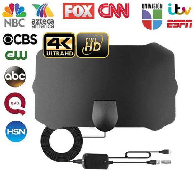 dmb안테나 4K 실내 TV 디지털 박스 안테나 HD HDTV DVB-T/T2 DVBT2 케이블 5000마일 UHF VHF DTV 차량용 RV용, 검은 색
