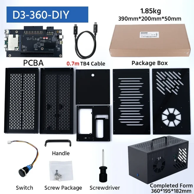 썬더볼트3/4 GPU 도크 노트북 외장 그래픽 비디오 카드 USB4 호환 PD 85W 40Gbps 널리 제품, 03 D3-360-DIY