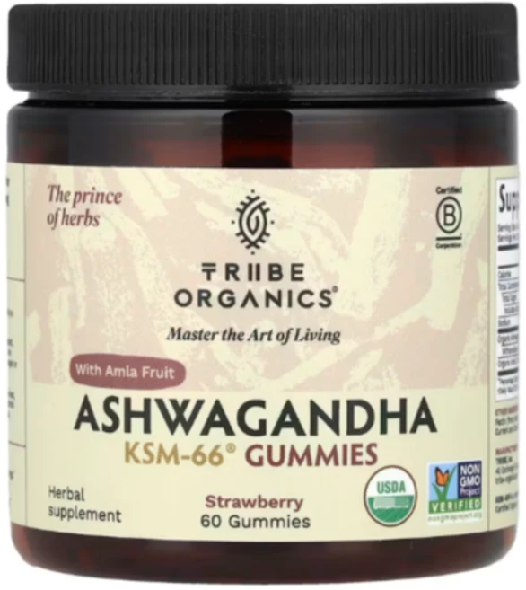트라이브 오가닉스 아슈와간다 KSM-66 딸기맛 구미젤리 60개 암라 열매 함유, Tribe Organics, 아슈와간다 KSM-66®, 1개 - 쿠팡