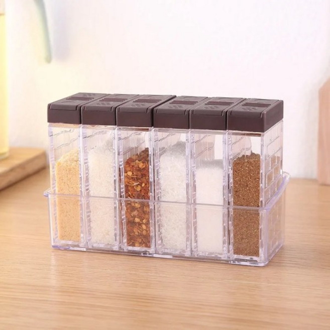 Transborder 아마존 투명 더블 오픈 조미료 상자 세트 주방 용품 소금 향신료 도장 전체 6 개, 01 Ivory White 2 pack