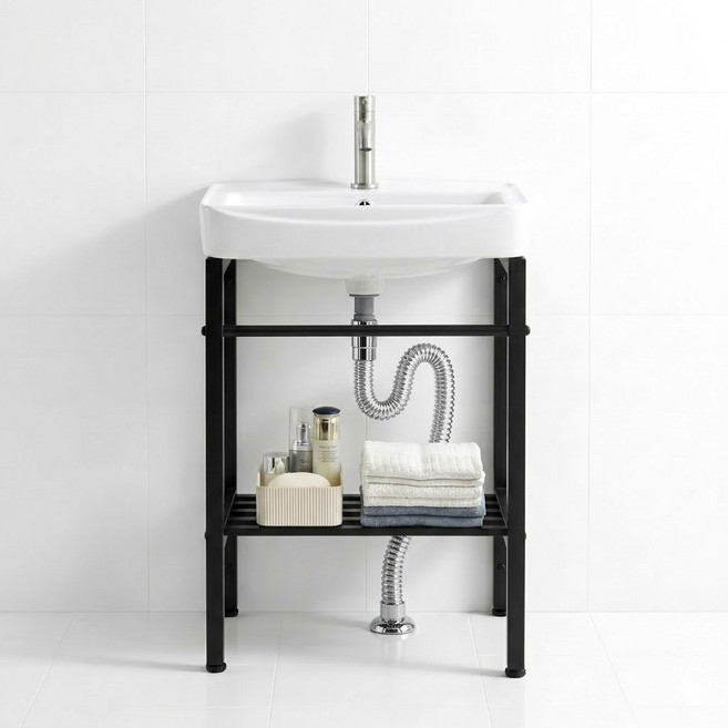 파파스 간이 세면대 하부장 세라믹 스탠드 도기 세면기, 화이트