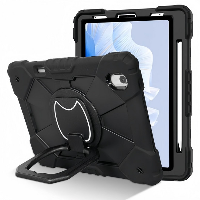 適用於 iPad mini 7 6 8.3吋 帶筆槽平板保護殼 黑色 撞色設計 鎧甲防摔 環保無毒材質 附背帶, 撞色机器人+掛繩-黑色, 1個