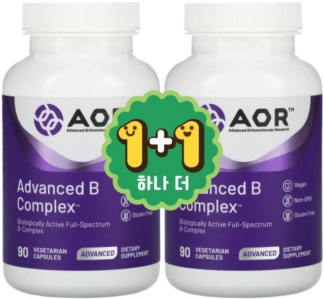 [1+1] AOR 활성형 비타민B B컴플렉스 90캡슐 / 해외직구 미국정품, 2개, 90정 - 쿠팡