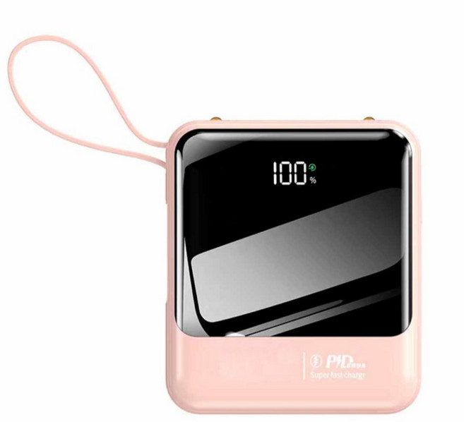 AWVS 20000 PRO 行動電源，20W 自帶線迷你便攜大容量電力顯示, 20w快充版 粉 雙倍電力