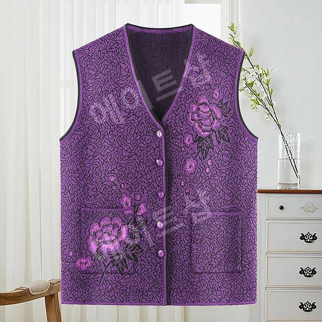 할머니조끼 니트 베스트 엄마 옷 꽃무늬 자수 조끼 가을 김장조끼 v넥