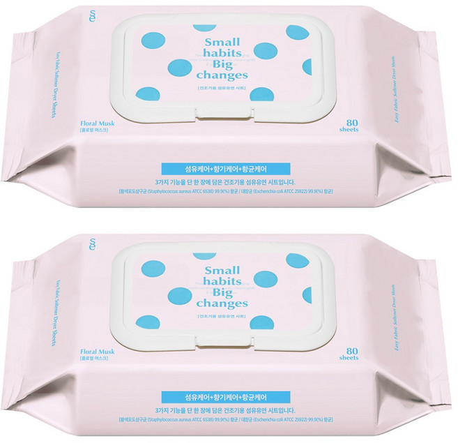 소소이지 건조기 시트 드라이 시트 섬유유연제 플로럴 머스크 향, 2개, 80매입