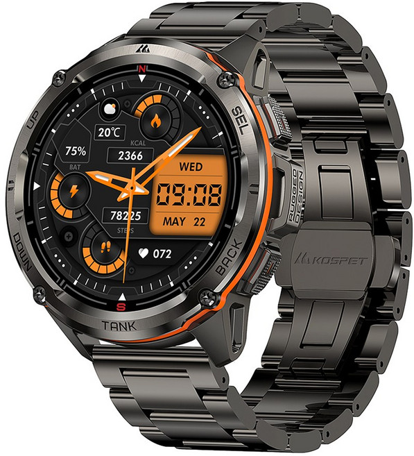 2025년형 KOSPET TANK T3 Ultra GPS 견고한 남성용 스마트 워치 나침반 고도계 AMOLED 470mAh IP69K 5ATM 방수 블루투스 통화, Black double strap, 3.632cm, GPS + 블루투스