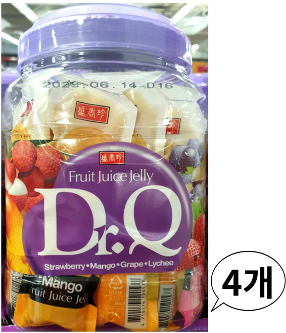 DR.Q 닥터큐 과즙젤리 4종 60g 24개 1440g 대만 냉장 과일 곤약 젤리 딸기 망고 포도 리치 코스트코 대용량, 1.44kg, 4개