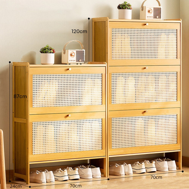 하루꿈 초슬림 신발장 현관 수납장 슬림형 다용도 수납 선반, 3단, 원목색