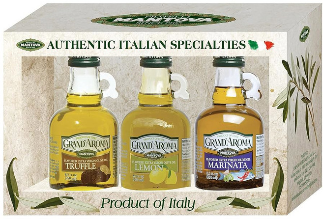 이탈리아산 만토바 그랑아로마 트러플 맛 엑스트라 버진 올리브 오일 100% 천연으로 샐러드 드레싱 파스타 마늘 빵 고기 또는 팬 튀김에 완벽한 냉간 압착 심장 식용유, Olive, 8.5 Fl Oz (Pack of 1), 1개