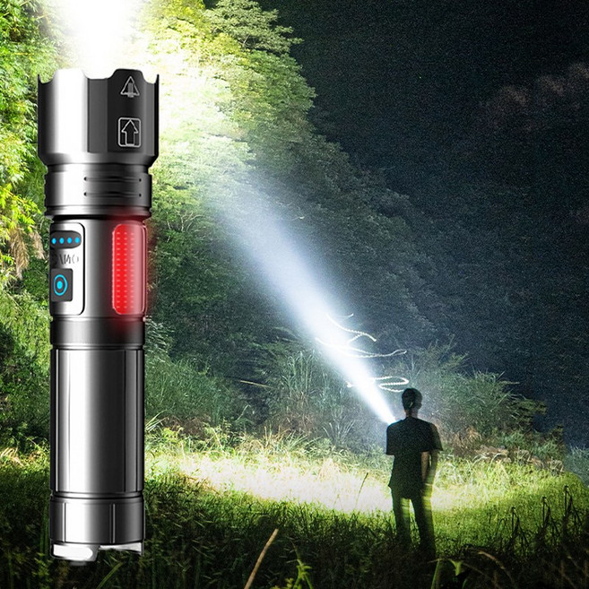 nicoliley 고휘도 초강력 led 손전등 충전식 서치라이트 줌라이트 손전등, 1개, 블랙