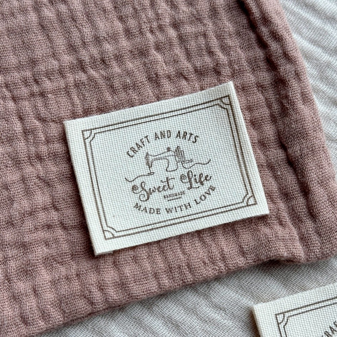 핸드메이드 양접이 면라벨 패브릭 라벨, 15개, 프레임 소잉