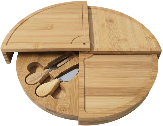 35.5x35.5cm 원형 대나무 치즈 보드 세트 - 도구 홀더 와인 테이스팅 트레이 파티 엔터테인먼트 포함 완벽, 01 1PCS