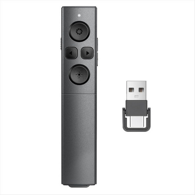 발표자 리모콘 무선 PPT 리모콘 Google Slide Advancer 볼륨 제어용 2-In-1 USB A/C Powerpoint 리모콘, 검은색