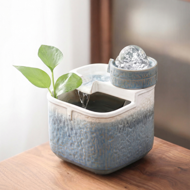 미니분수대 가정용 실내 인테리어 세라믹 미니분수, 민트