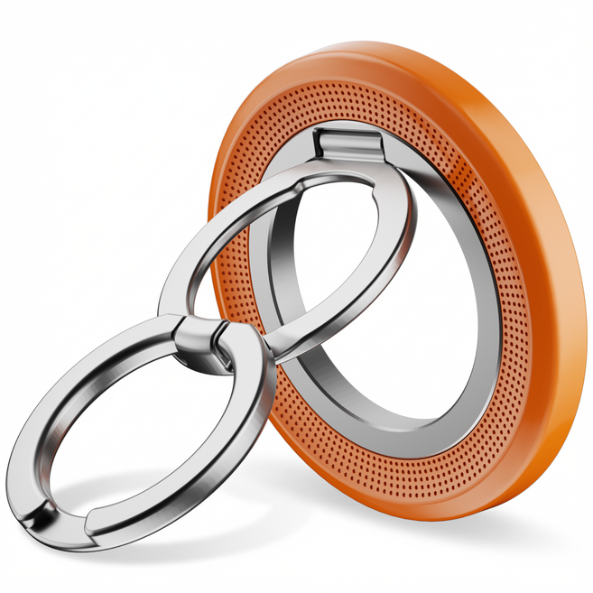 AITEWO 맥세이프 그립톡 핸드폰 거치대 양면자석 이중 링 접이식 핑거링 그립 스마트톡 360도 회전 다각도조절, 오렌지