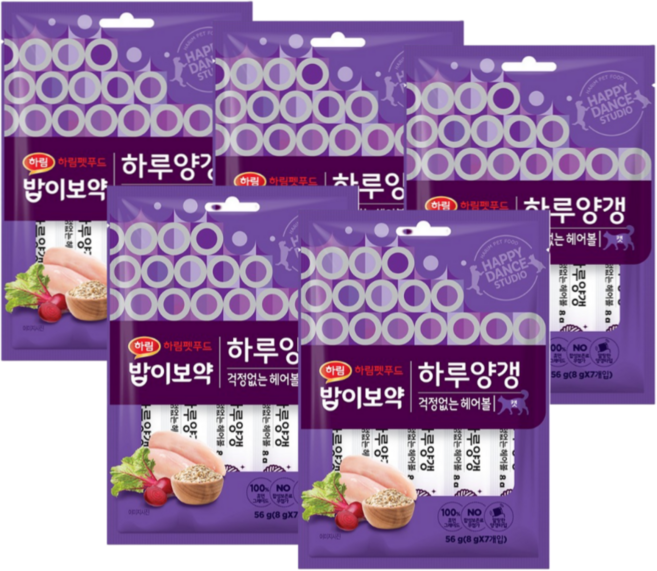 하림 밥이보약 CAT 하루양갱 걱정없는 헤어볼 짜먹는 고양이 간식, 혼합맛(닭/과일,야채), 56g, 5개