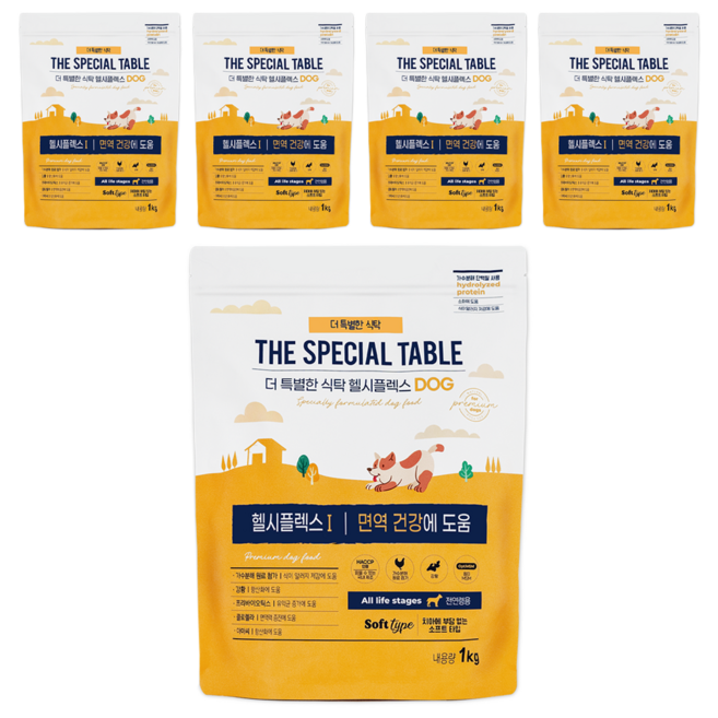 푸디 더특별한식탁 전연령 강아지 기능성 소프트 사료 헬시플렉스, 5개, 1kg, 면역/항산화