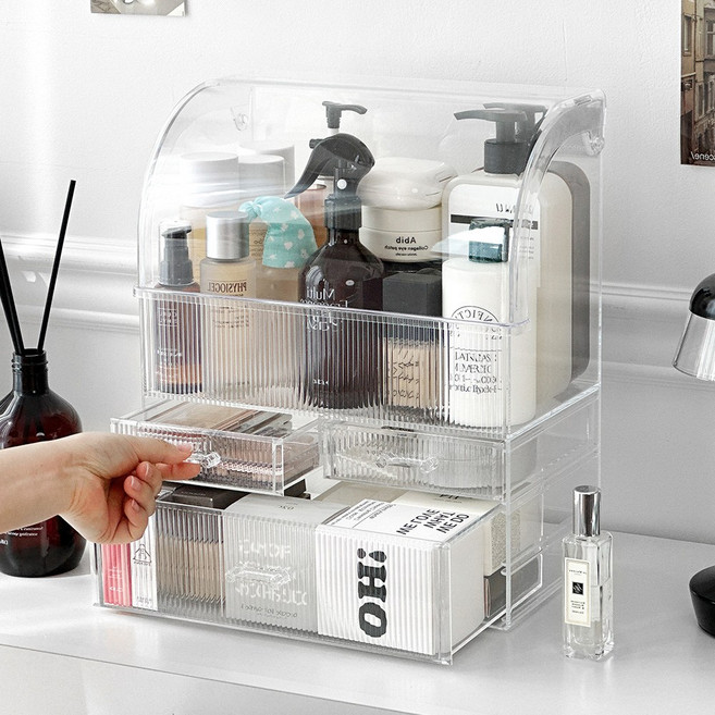 초특대용량 루시아이 대용량 투명 플리츠 화장품 정리함, 1개, 소형