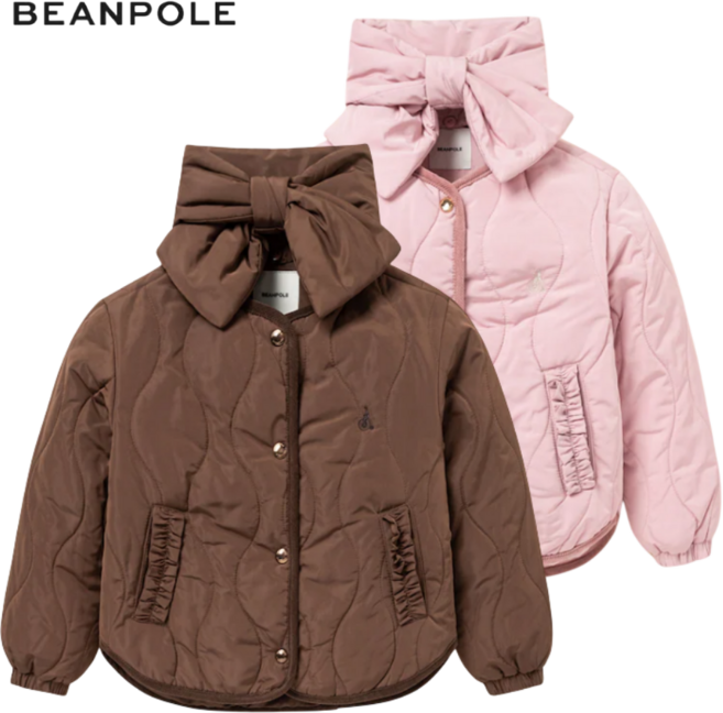 [매장발송]빈폴키즈 여아 경량패딩 리본 목도리 셔링 포인트 러블리 고급스러운 간절기 아우터